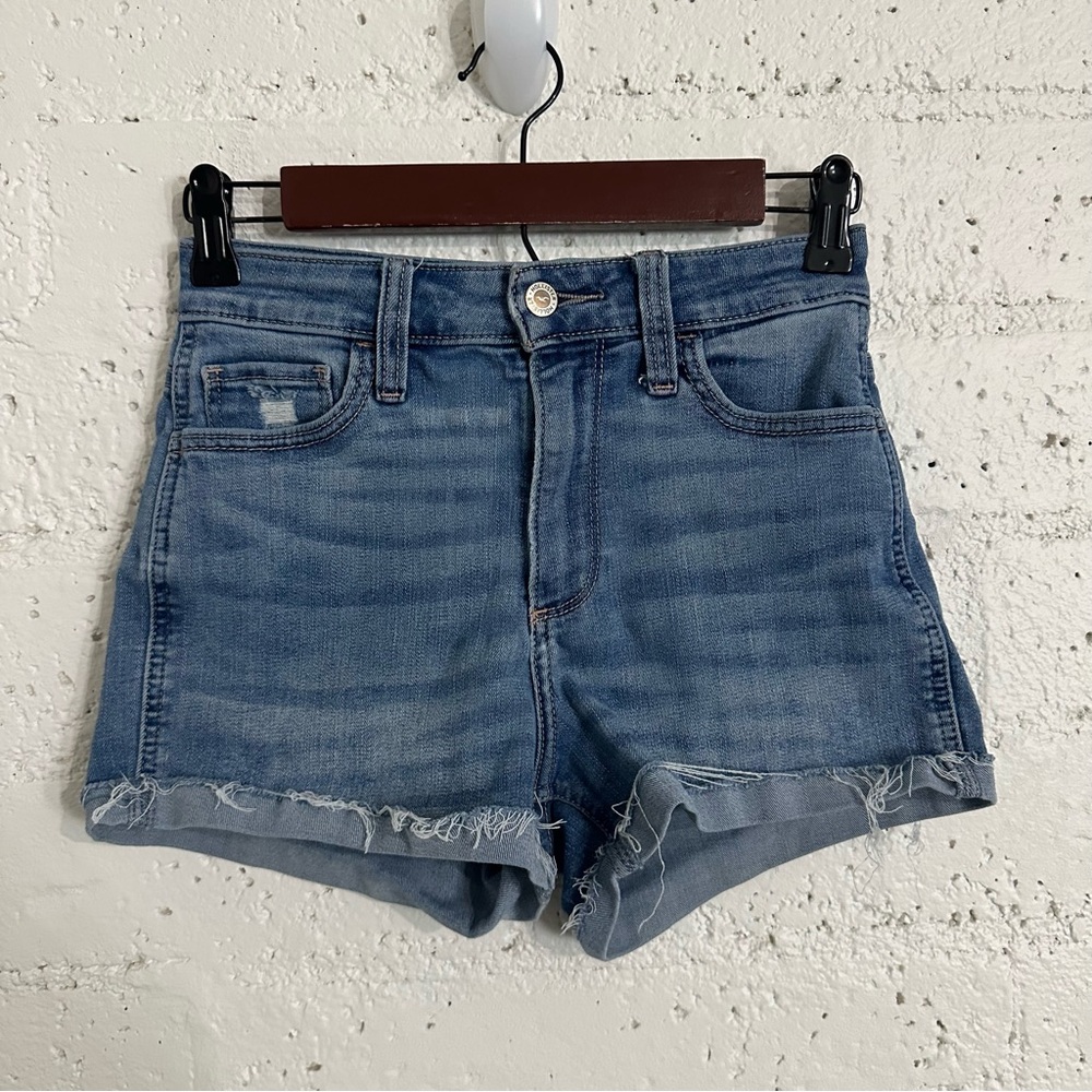 Hollister Shorts 1 25 Blue Denim Cut Off Curvy Hight Rise 3" Soft Stretch G19